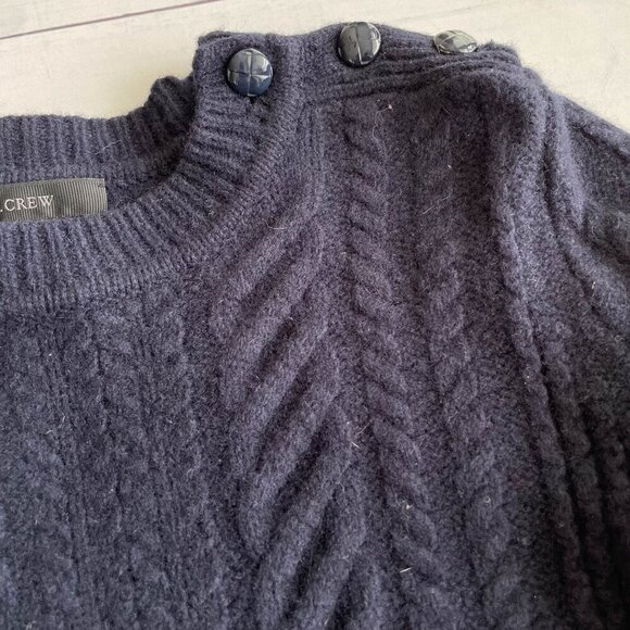J. Crew Girl's 100% Wool Cable Knit Crew Neck Sweater, Navy Blue - Picture 4 of 10